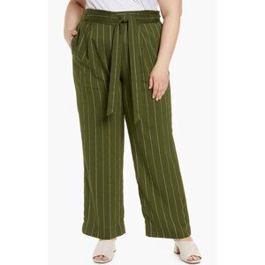 Vince Womens Belted Stripe Wide Leg Pants Trousers Olive Green Plus size 1X